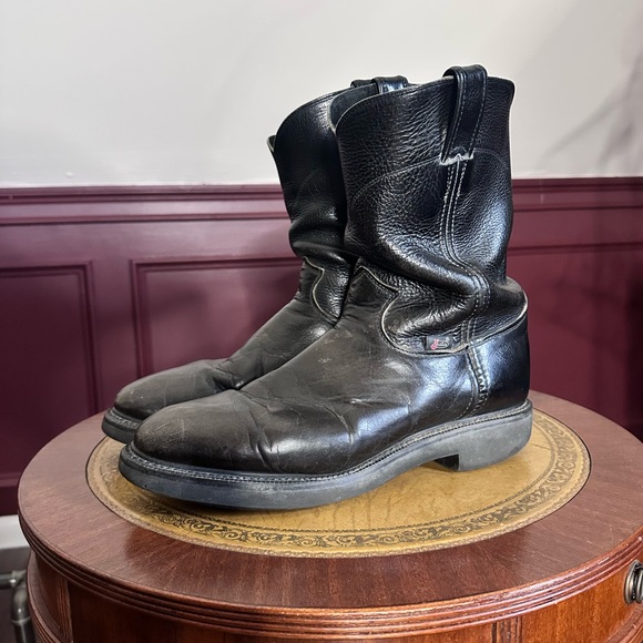 Justin Boots engineer western cowboy black leather vintage MiUSA boots 11 - Picture 1 of 11